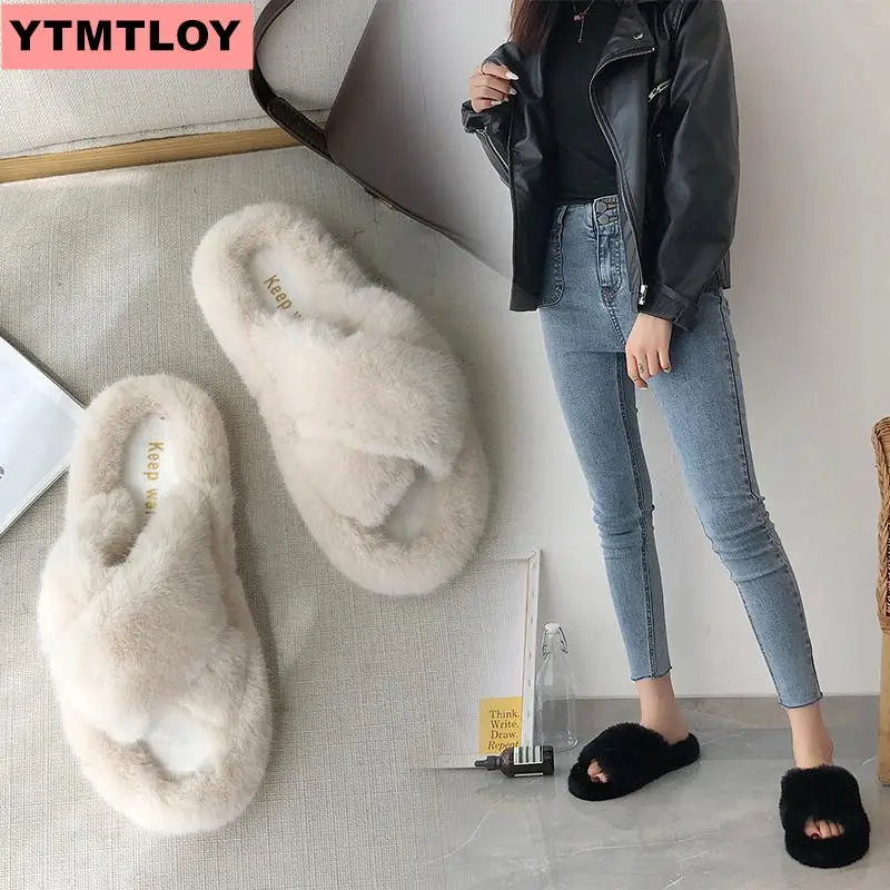 Женские меховые тапочки зимняя женская обувь большого размера домашние из плюша