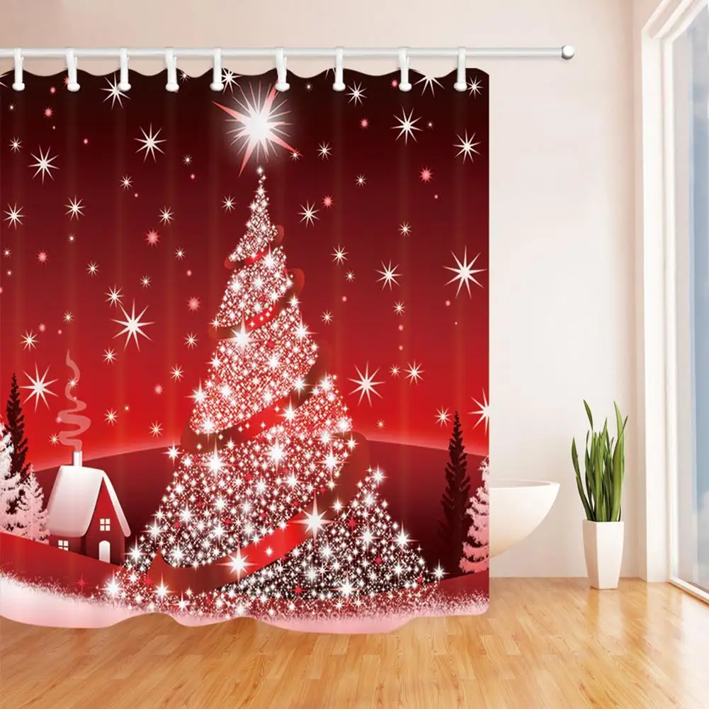 

Christmas Printing Shower Curtain Anti-mold Polyester Fiber Waterproof Bath Curtains with 12pcs Hooks 180x160cm Home Supplies