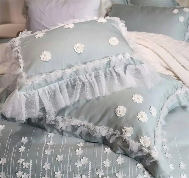 

4/6/7Pcs Egypt cotton Princess Luxury Bedding Set Handmade Applique lace Duvet cover set Bed Sheet Pillowcases Queen King Size
