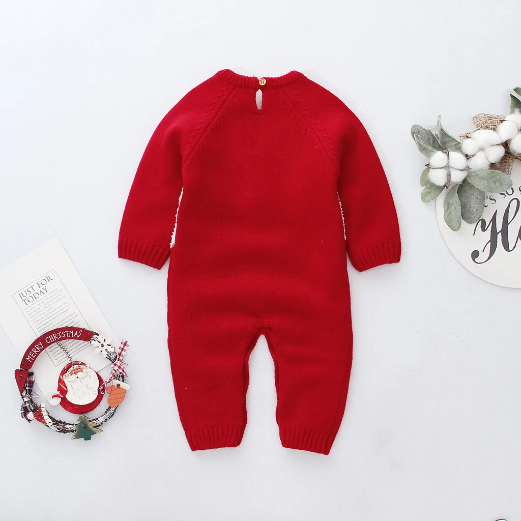 Christmas Newborn Infant Baby Santa Cartoon Plush Romper Xmas Knit Jumpsuit Warm Sweater Winter Clothes |