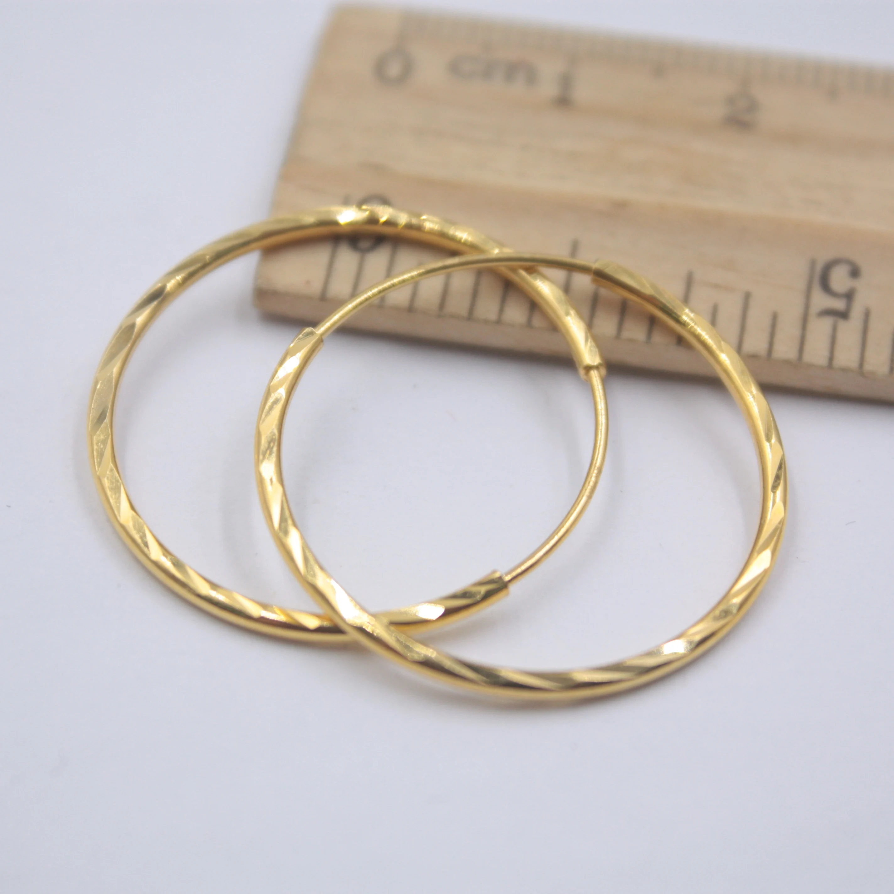 Настоящее 18K желтое золото серьги идеальная резная линия женский большой обруч 24