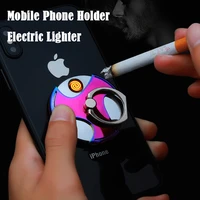 mini metal windproof electric lighter cool and interesting usb rechargeable electric lighter 2 in 1 function phone holder