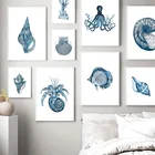 Винтажные настенные картины в виде осьминога, рыбок, кораллов, ракушек, скандинавские постеры и принты для декора гостиной