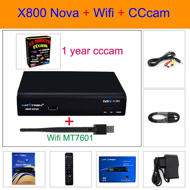 X800 Nova wifi CCAM SATXTREM X800 NOVA Бесплатный ДЕШИФРАТОР спутникового телевидения H.265 поддержка Европы IP tv Cam коробка Spain combo DVB S2 Satelite приемник - Цвет: X800 Nova wifi CCAM
