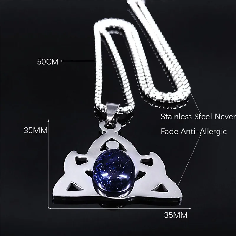

Blue Natural Stone Stainless Steel Moon Goddess Necklace Silver Color Necklace for Women/Men Jewelry collier femme NXS02