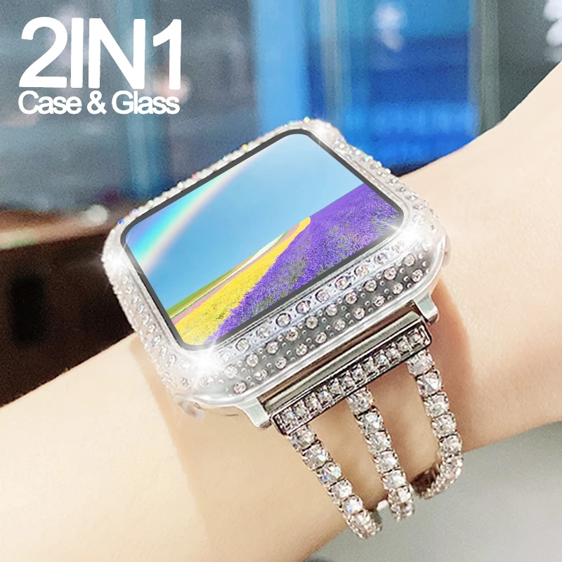 

Алмазный чехол для Iwatch SE 6 40 мм 44 мм, аксессуары для часов, бампер, защитный чехол для Apple watch Series 6 SE 5 4 3 2 1 38 мм 42 мм