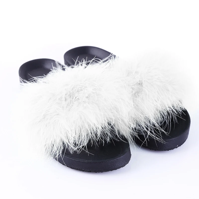 Меховой слайд Симпатичные с перьями обувь на платформе толстая подошва пляжные