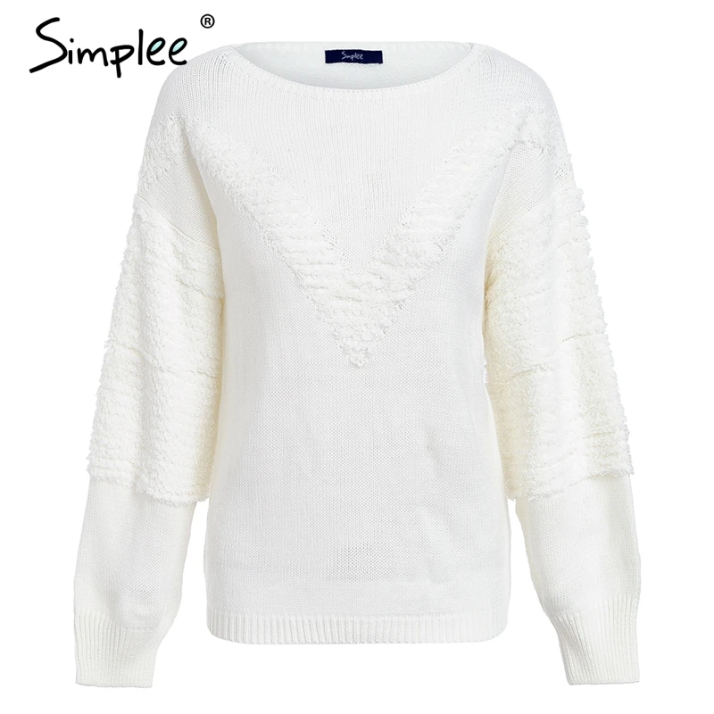 Женский свитер Simplee с рукавами фонариками свободный повседневный пуловер v