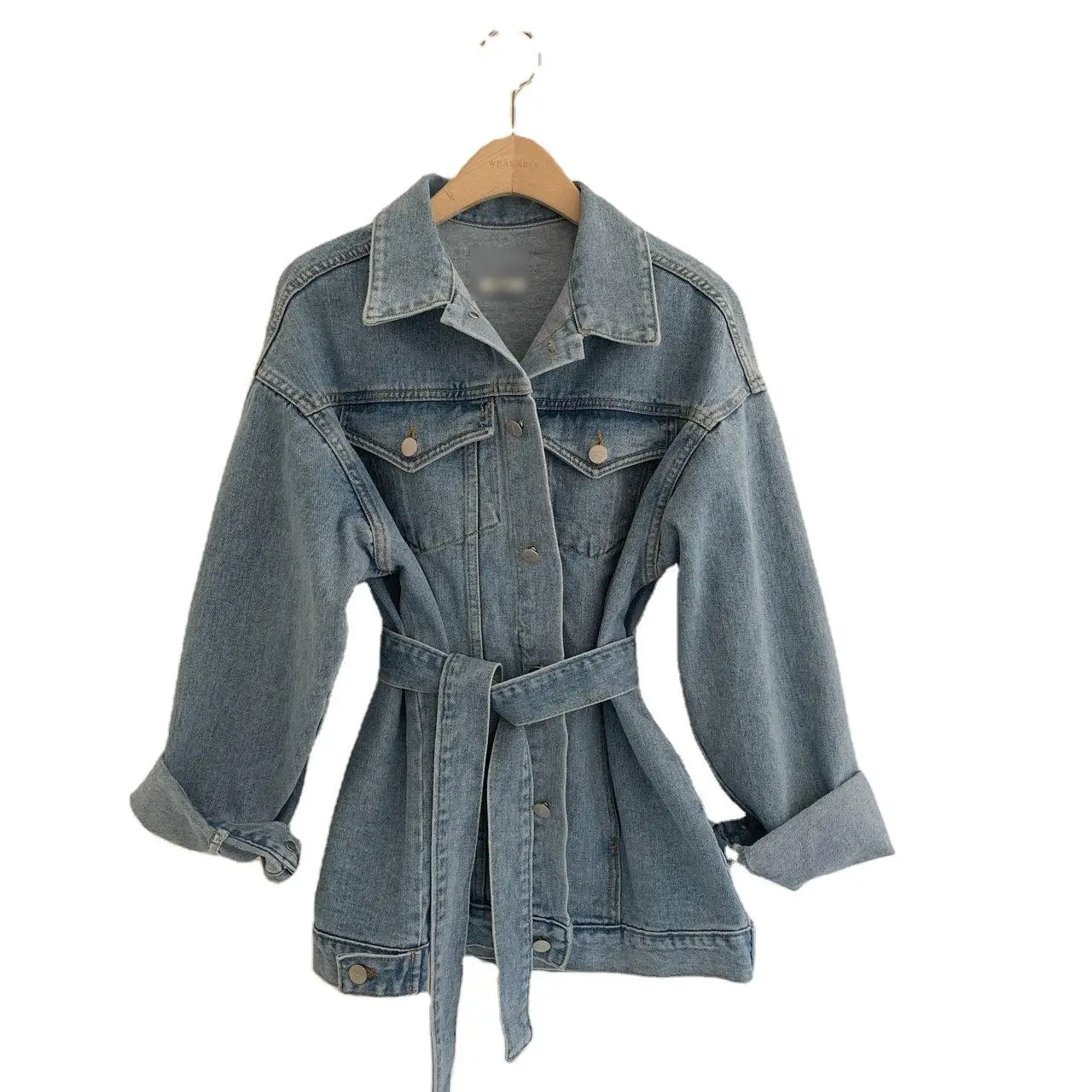 

women's fall Street style Lapel heel 2020 loose belt waistband denim jacket for single breasted jacket