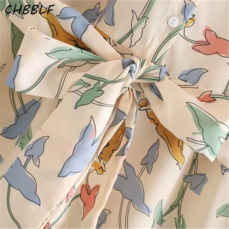 CHBBLF женское стильное платье рубашка с цветочным принтом длинными рукавами и