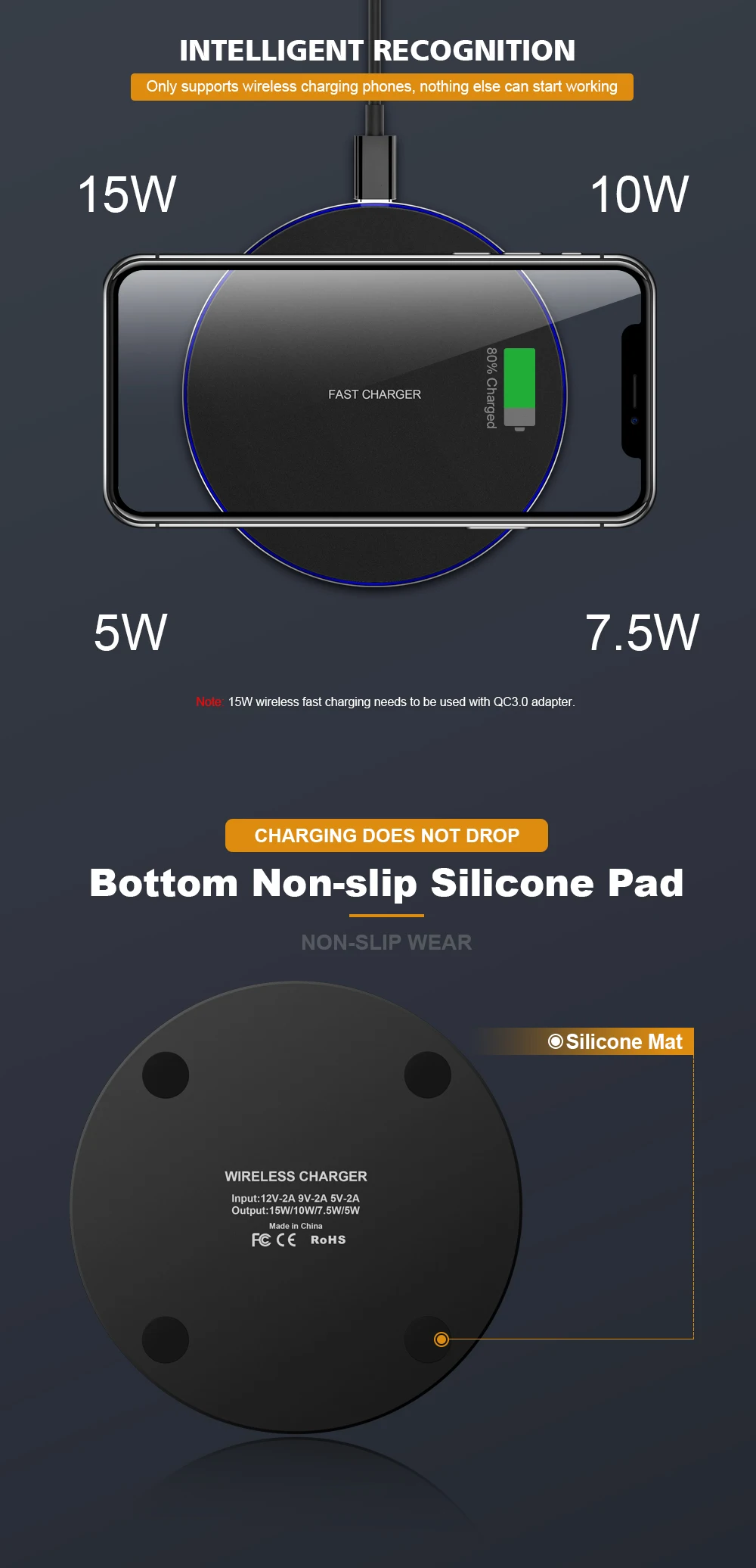 15 Вт Qi Беспроводная зарядная станция для samsung S10 S9 Note 10 S10E Iphone 11 Pro Max XR huawei P30 Pro Беспроводная зарядка индукция