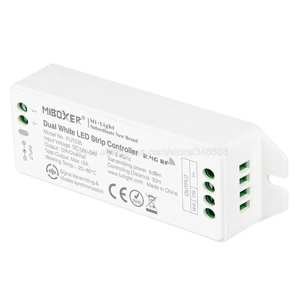 Miboxer FUT035 (Upgrade) 4-Zone Color Temperature Dual White LED Strip Controller Smartphone APP / 2.4G RF Alexa Voice Control | Лампы и