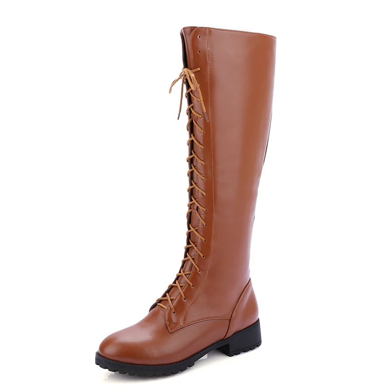 brown shoes Gdgydh/ г. Новые зимние сапоги до колена на шнуровке женские осенние высокие сапоги на высоком каблуке, на молнии, на резиновой подошве, коричневого цвета большой размер 43 - Цвет: brown shoes