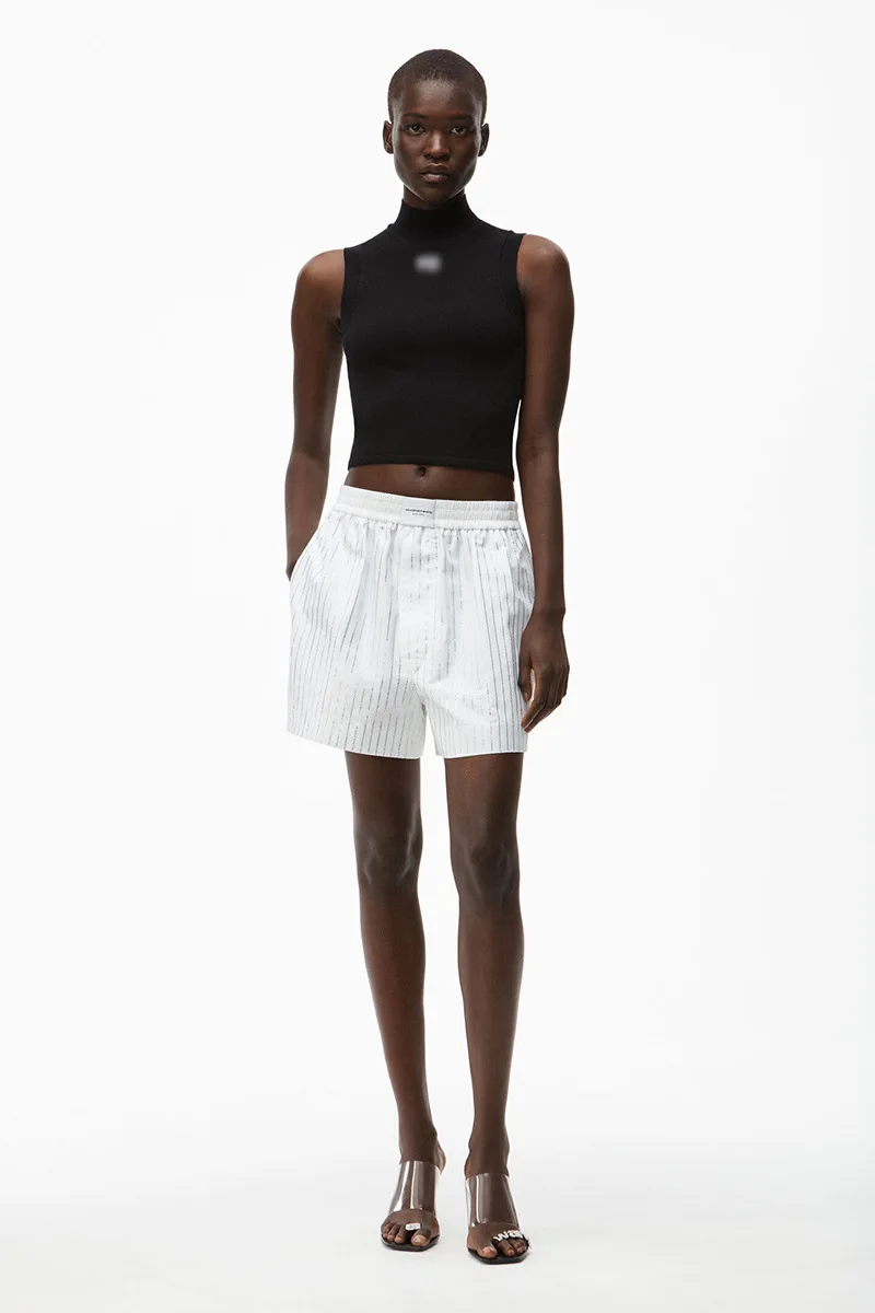 

Женские широкие шорты Aw Wang, с высокой талией и вертикальным узором, тонкие повседневные шорты для женщин