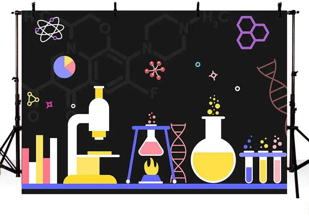 Science Party Photo Studio Background Birthday Party Decor Banner Supplies Mad Science Fun Scientist Subject Black Backdrop