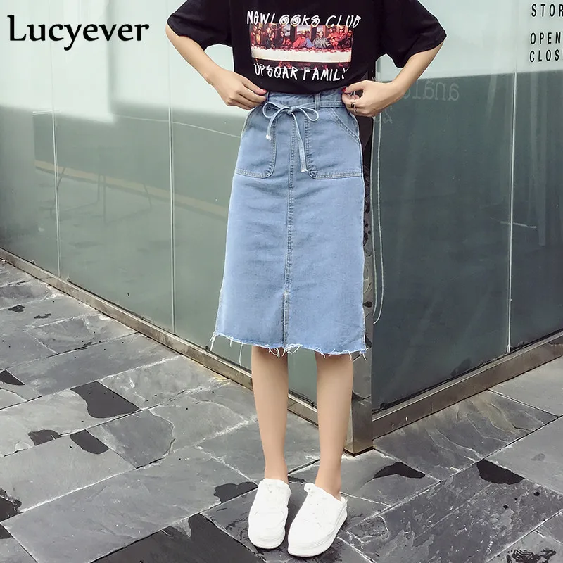 Женская винтажная джинсовая юбка Lucyever однотонная повседневная средней длины в