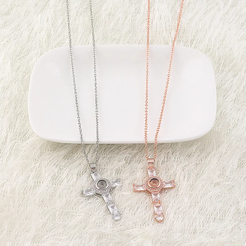 Пользовательское имя фото крест кулон ожерелья подвески проекция изображение