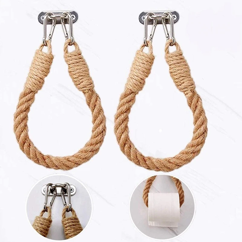 

2 Pcs Nautical Rope Toilet Paper Holder Vintage Wall-Mounted Towel Rack Ocean Beach Bathroom Home Decoration