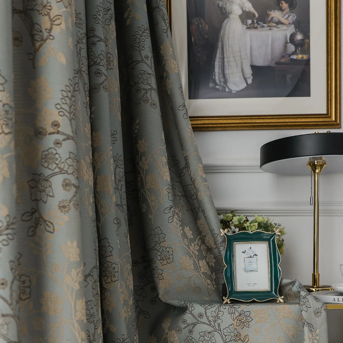 

American thickened jacquard shading high-precision idyllic floor-to-ceiling bay window Curtains for Living dining room bedroom