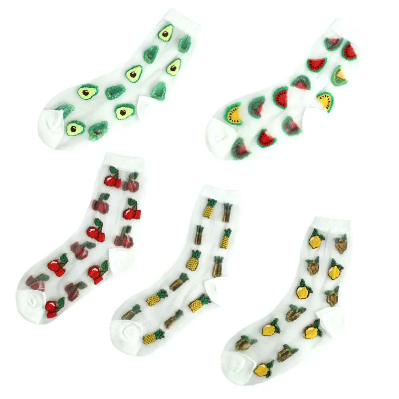 

Cartoon Woman Sock Fruit Cotton Socks for Women Colorful Style Ladies Long Thin Sweet Sox Female Trendy Spring Summer Skarpetki