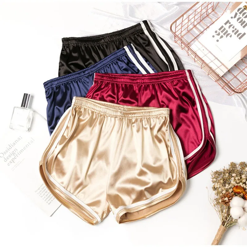

New 2020 Women Shorts Summer Silk Slim Beach Casual White Edge Shorts Elastic Waist Hot Shorts