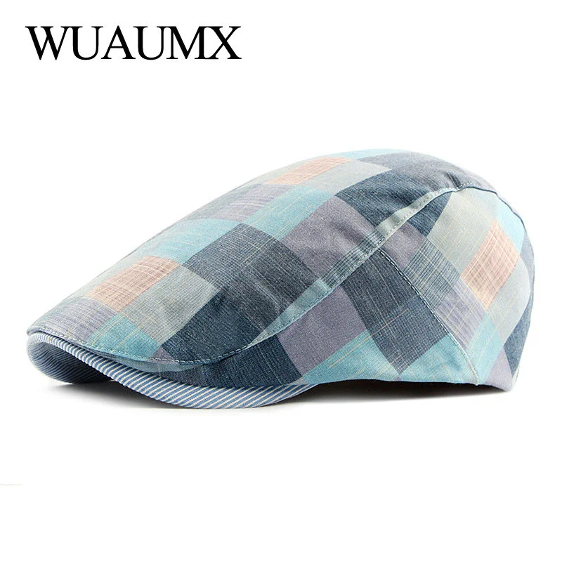 

Simple Summer Berets Hat Men Colorful Plaids Newsboy Cap Women Artist Painter Visors Herringbone Beret Cap Duckbill Ivy Flat Cap