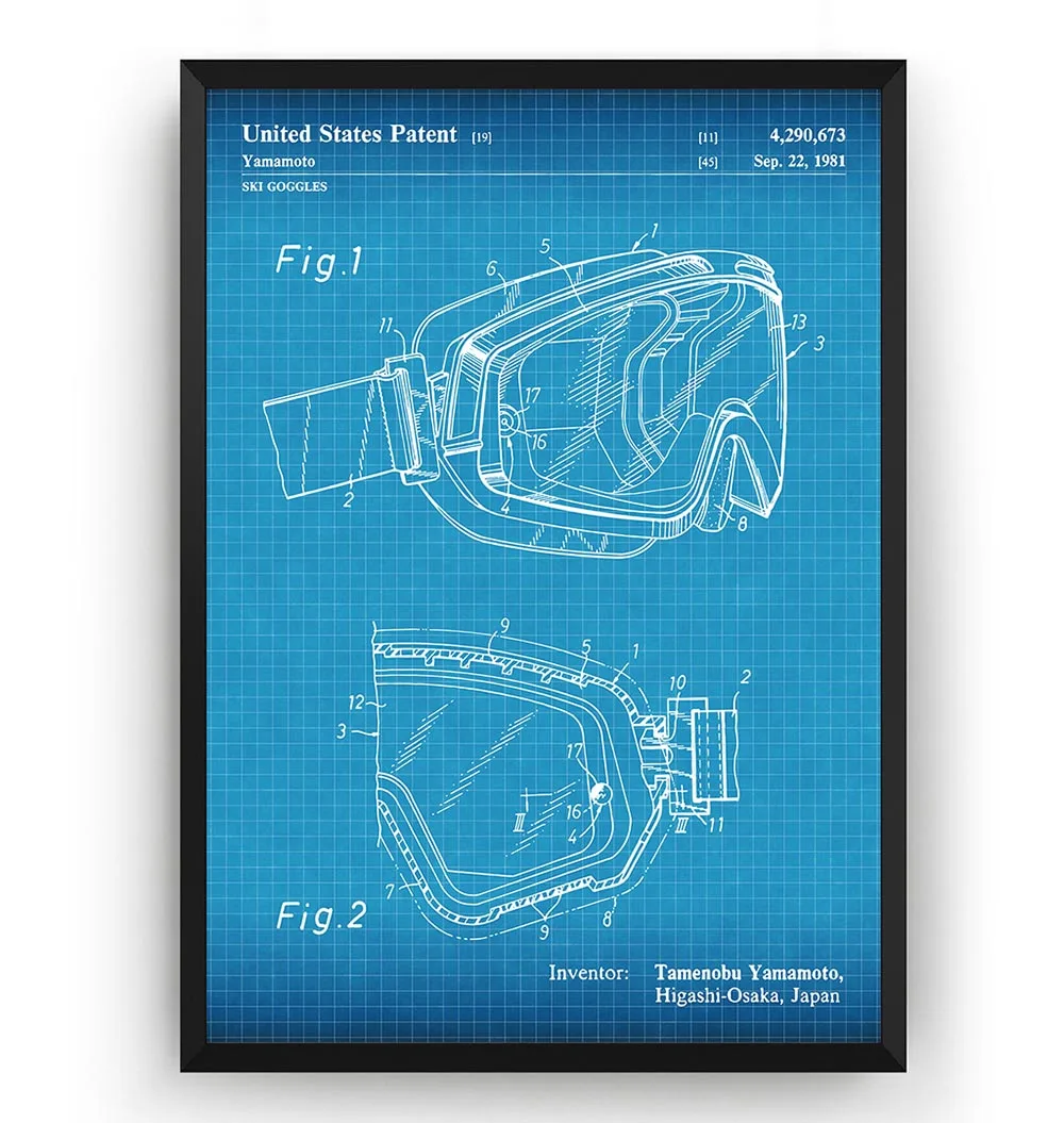 Винтажные лыжные очки 1981 патент катание на лыжах схема плакат холст картина
