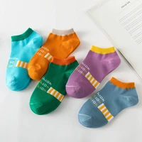new spring summer candy color woman socks cotton color matching letter funny ankle socks women 4802