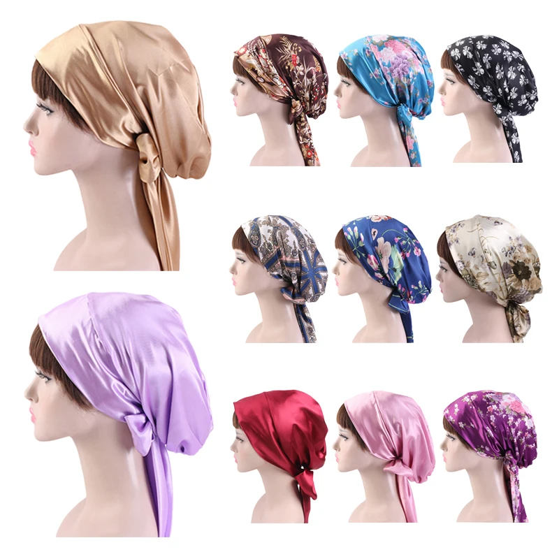 

New Style Women Hats Floral Turban Hat Cap Muslims Cap Flower Bonnet Beanie Arab Amira Headwear Satin Turban Islamic Bow Cap New