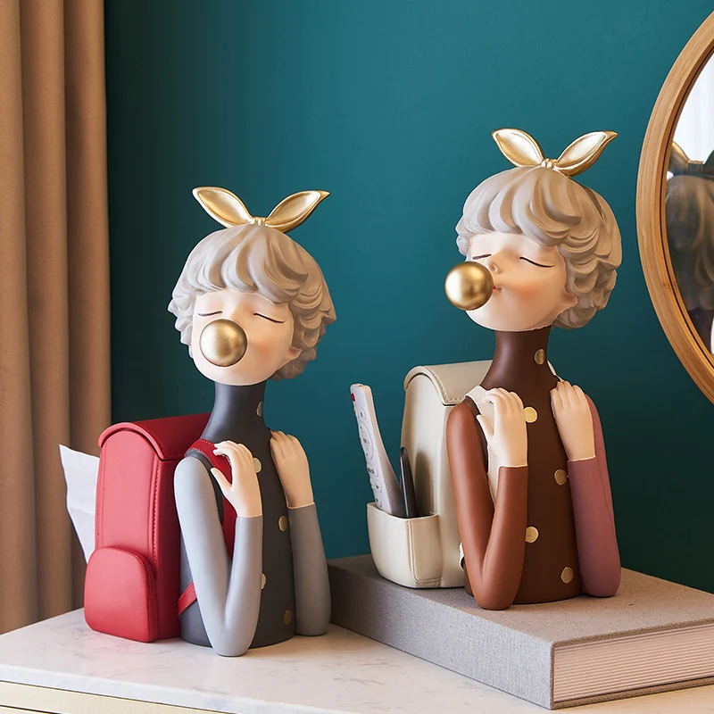 

Q Girl Statue Figurine Tissue Paper Boxes Creative Table Napkins Holder Home Office Storage Room Decoration Accessories