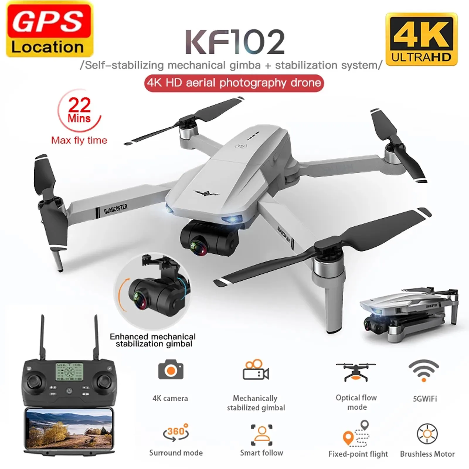 

New KF102 Gps Drone With 4K HD Camera 2-axis Anti-shake Gimbal Profesional Quadcopter Brushless Wifi Fpv Mini Dron VS SG906 Pro2