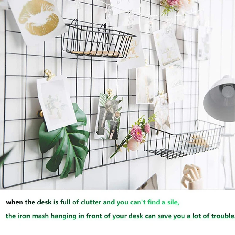2 Pack Grid Wall Panels Metal Wire Photo Rack Multifunctional Display Organizer for Hanging Picture DIY Decoration (Black with | Дом и сад