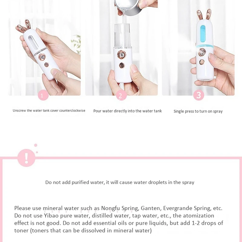 

Portable Nano Spray Water Meter Sprayer Steam Face Facial Humidifier Cold Spray Machine Moisturizing Beauty Instrument Fawn Shap