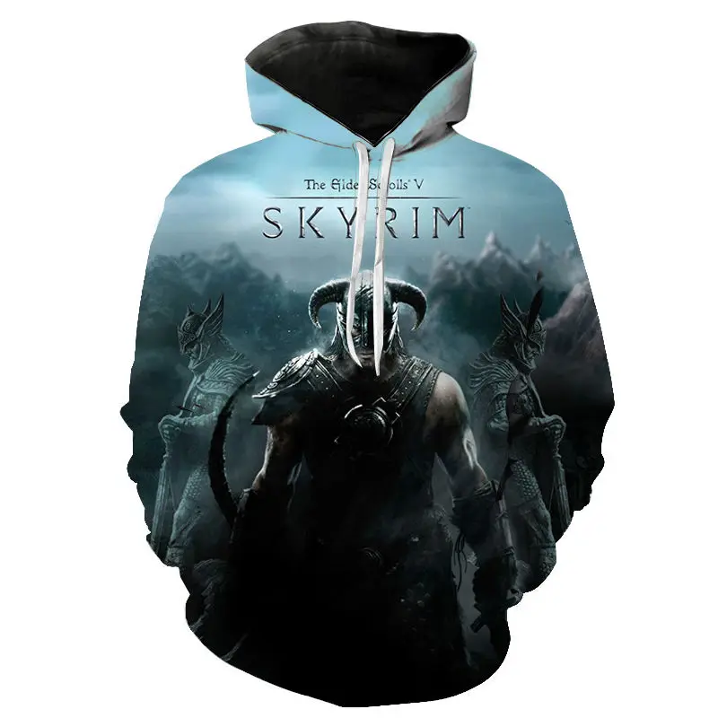Новинка пуловер с капюшоном 3D-принтом The Elder Scrolls V Skyrim для мужчин женщин и детей