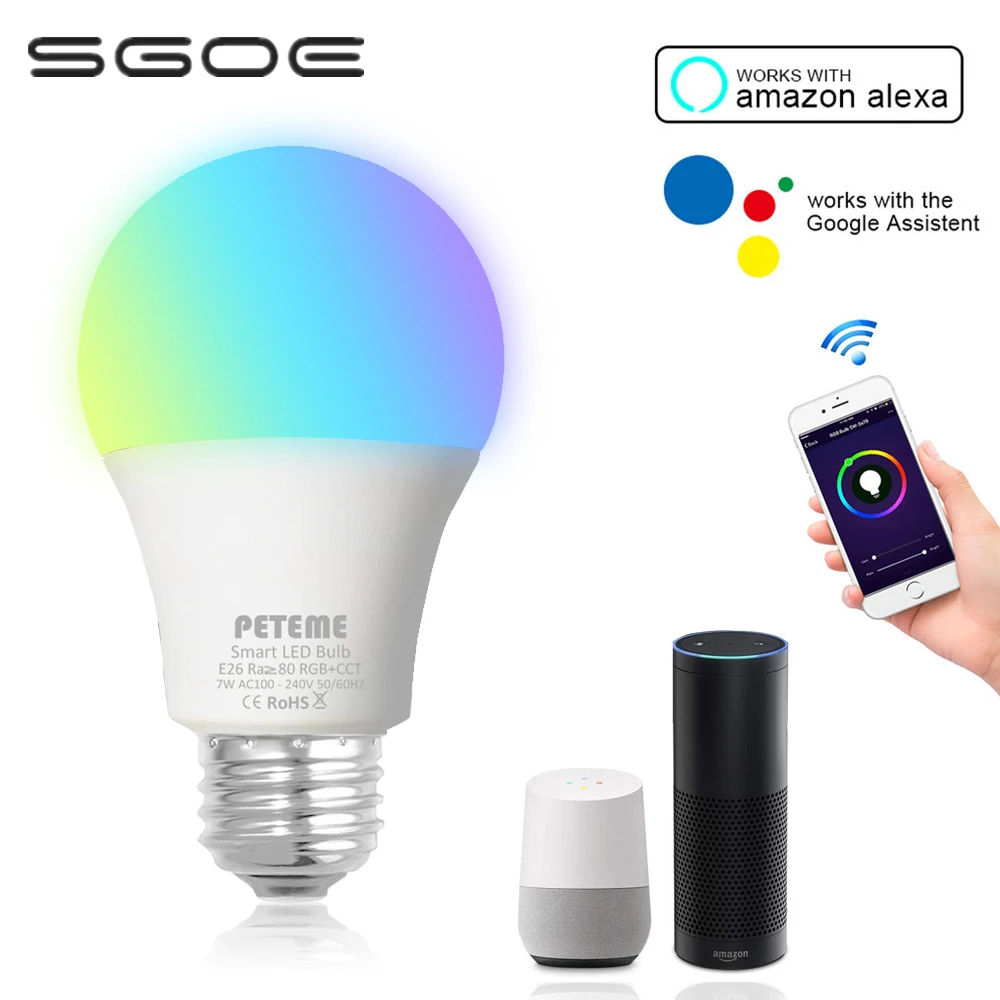 Умный wifi светильник tuya лампа E27 с регулируемой яркостью rgb 100 в 240 smart blubs 2700 к 6500 К