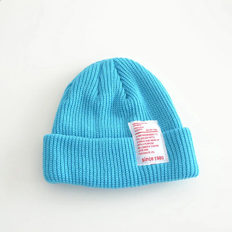 Blue Детские трикотажные Beanie Hat Baby Мальчики Девочки Карамельный цвет головным убором детская осень-зима теплые теплая шапка Мягкие Твердые крышки Muts для От 2 до 8 лет - Цвет: Blue