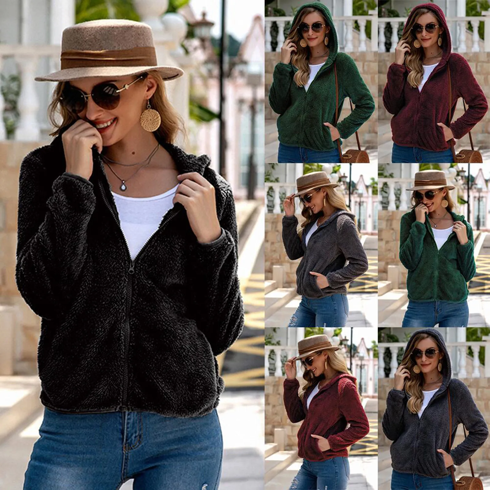 

Zipper Hooded Outwear Winter Sweatshirt Plus Coat Pockets Warm Coat Size Women Women's Coat