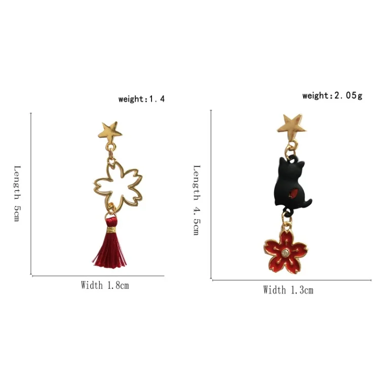 Асимметричные Серьги-клипсы в китайском японском стиле Красная Сакура