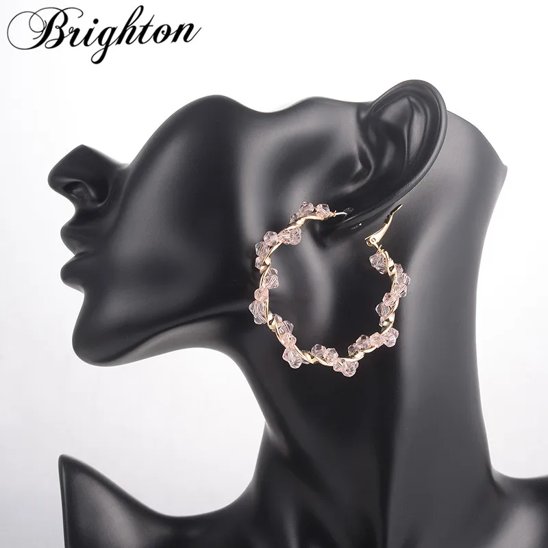 

Brighton Oversize Beads Circle Hoop Earrings For Women Fashion Party Wedding Twisted Metal Brincos Trendy Jewelry Gift Wholesale