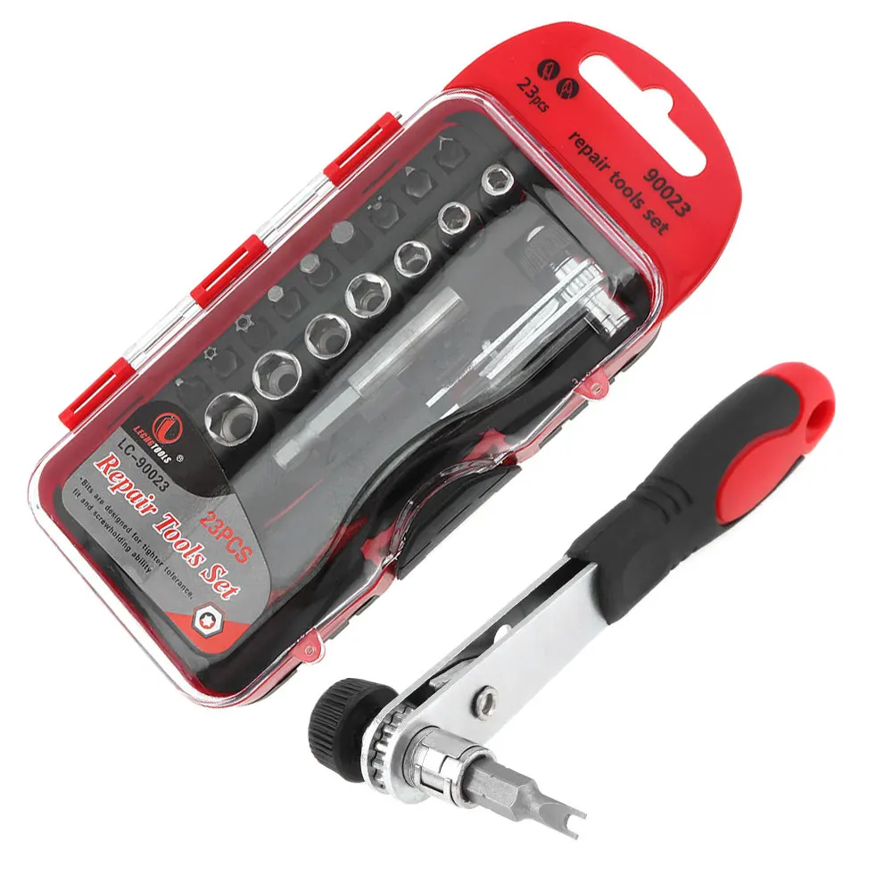

23pcs/set Portable Multifunction Ratchet Socket Wrench Set CR-V 1/4 inch Tools Kits for Motorcycle Auto Car Repair Tool Box