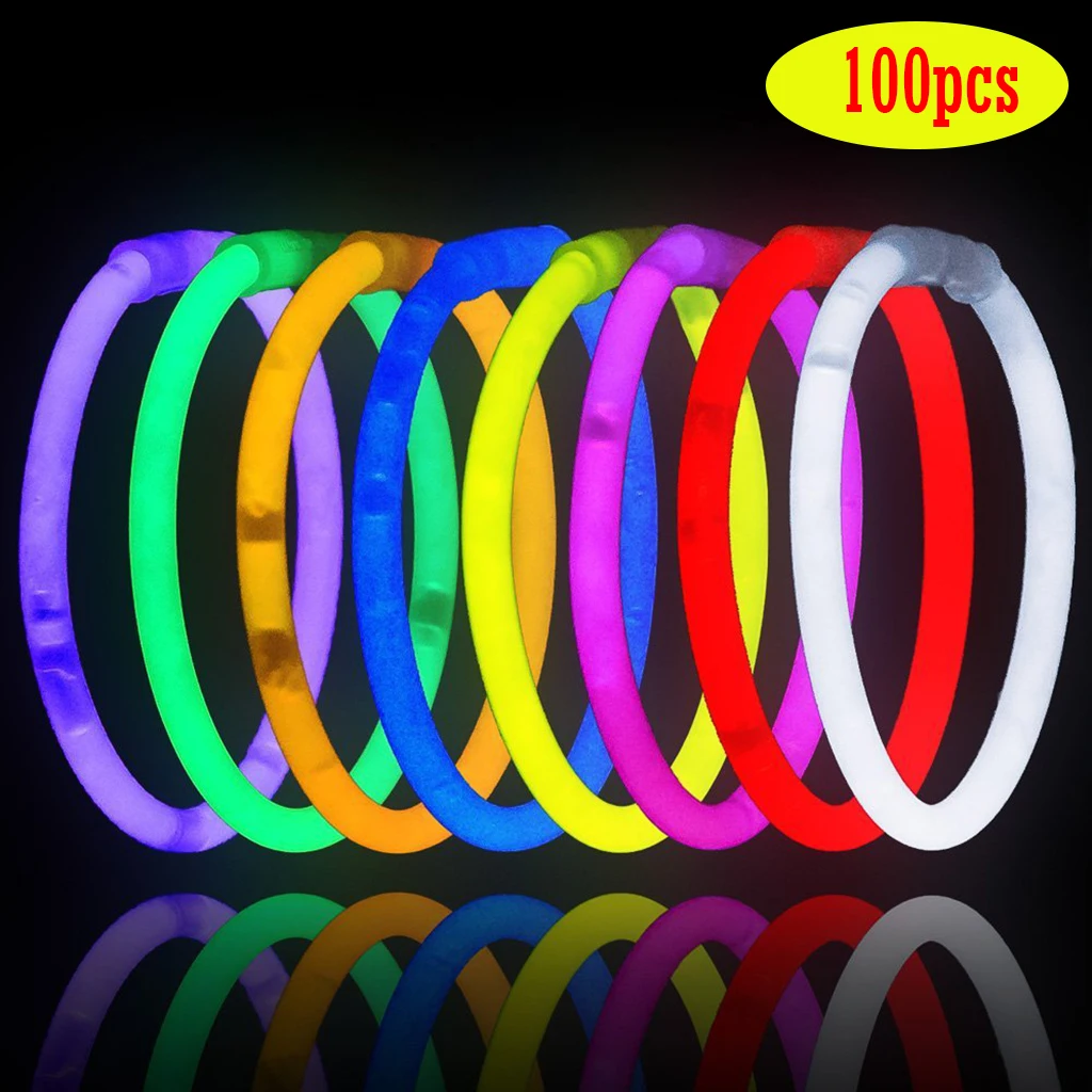 Collares de barras de luz fluorescente para fiesta, pulseras de colores brillantes de ne&oacute;n para boda, fiesta, concierto, suministros para Festival, 100 Uds.-0