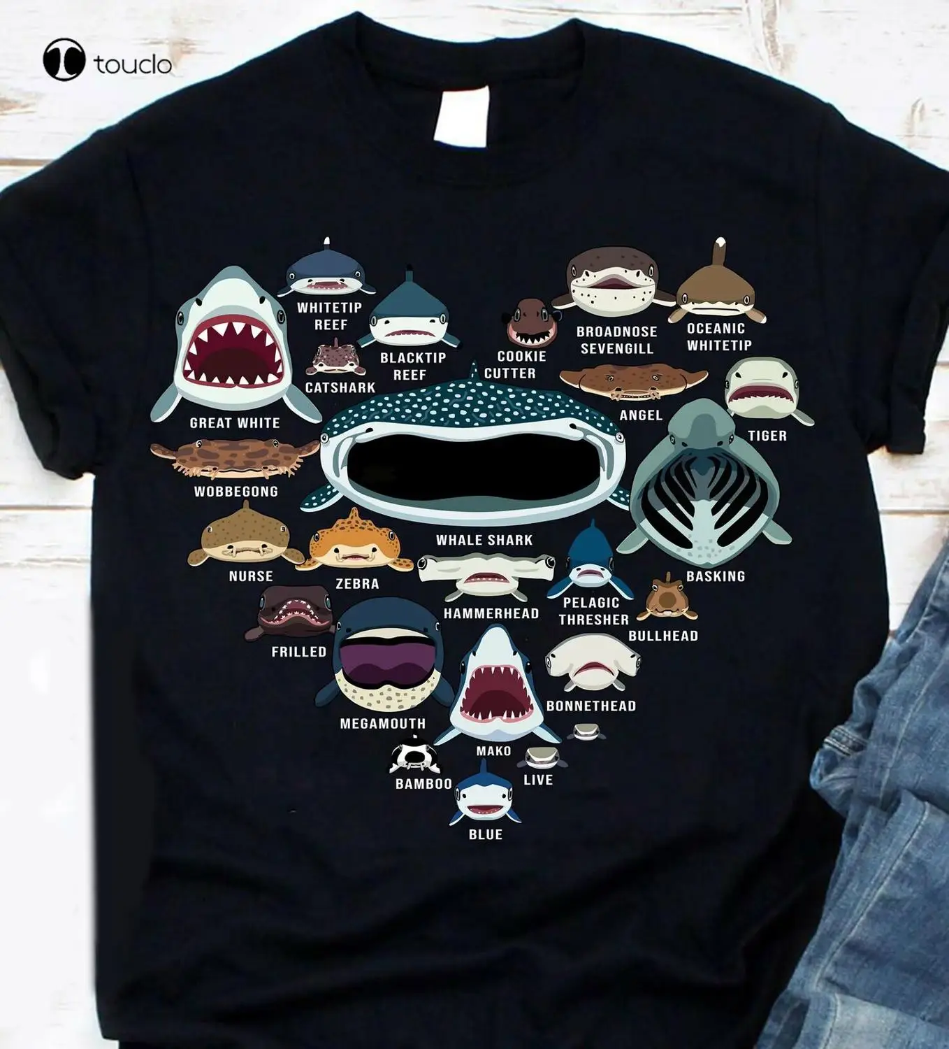 Забавная белая мужская и женская футболка с изображением лица акулы Кита