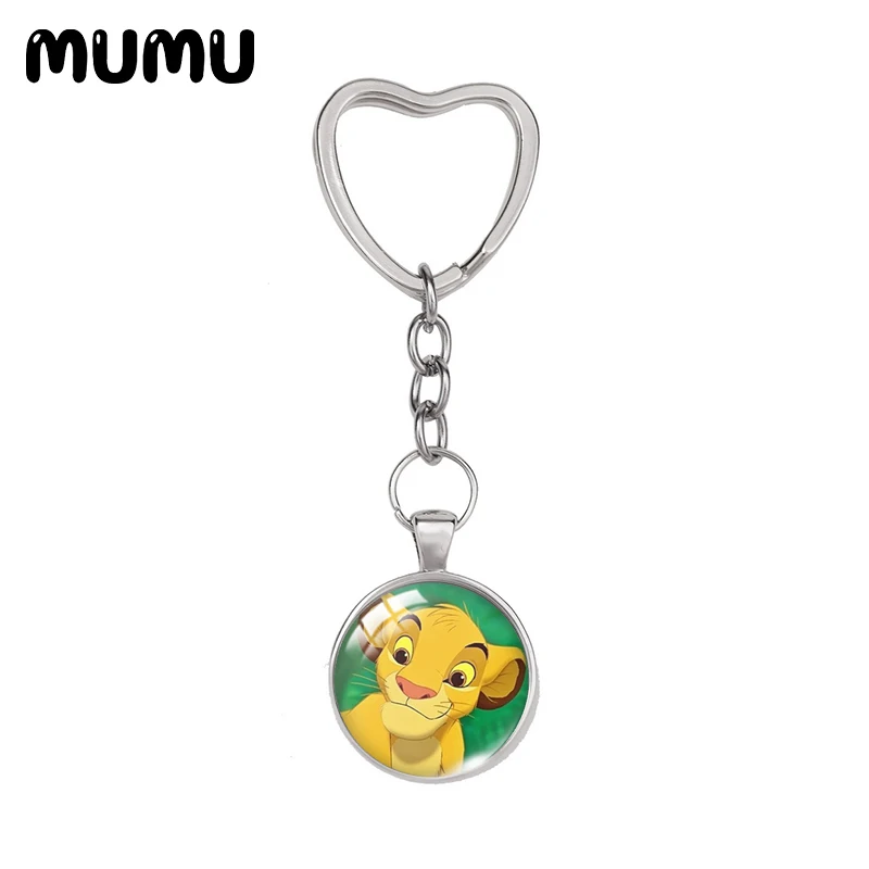 2021 Новый брелок "Сердце Короля Льва" Симба и Нана, круглый ключница с стеклянным куполом, украшения в подарок для детей.