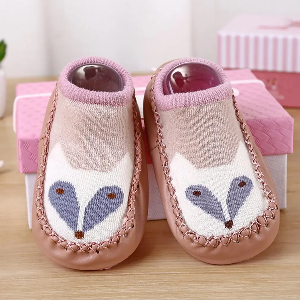 Модная детская обувь с рисунком нескользящая Кожаная подошва для малышей носки