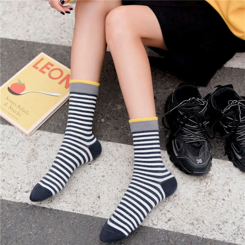 Women Solid Striped Cotton Socks Navy Stripes Socks Red Stripes Socks Warm Thick Winter Socks Girls Green Ankle Sock 5 pairs/lot