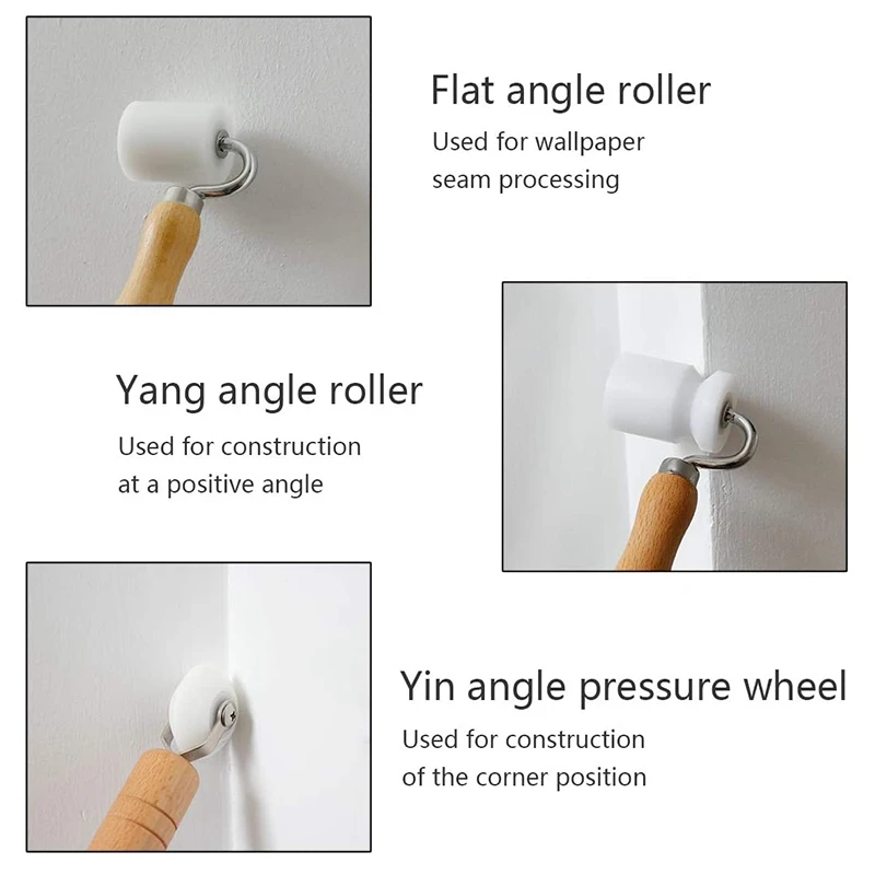 

3 Wood Wallpaper Flat Seam Roller - Internal External Corner PU Roller Banner Welding, Automotive Sound Deadening Tools