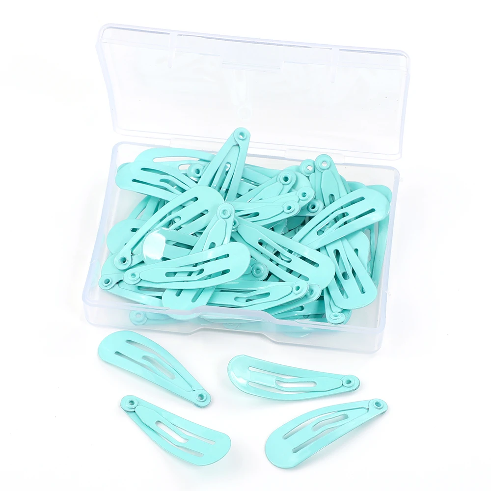 aqua with box 50 шт. заколка для волос для детей, заколка для волос, аксессуары для волос для девочек и женщин, заколка для волос, однотонная металлическая заколка для волос 3 см - Цвет: aqua with box