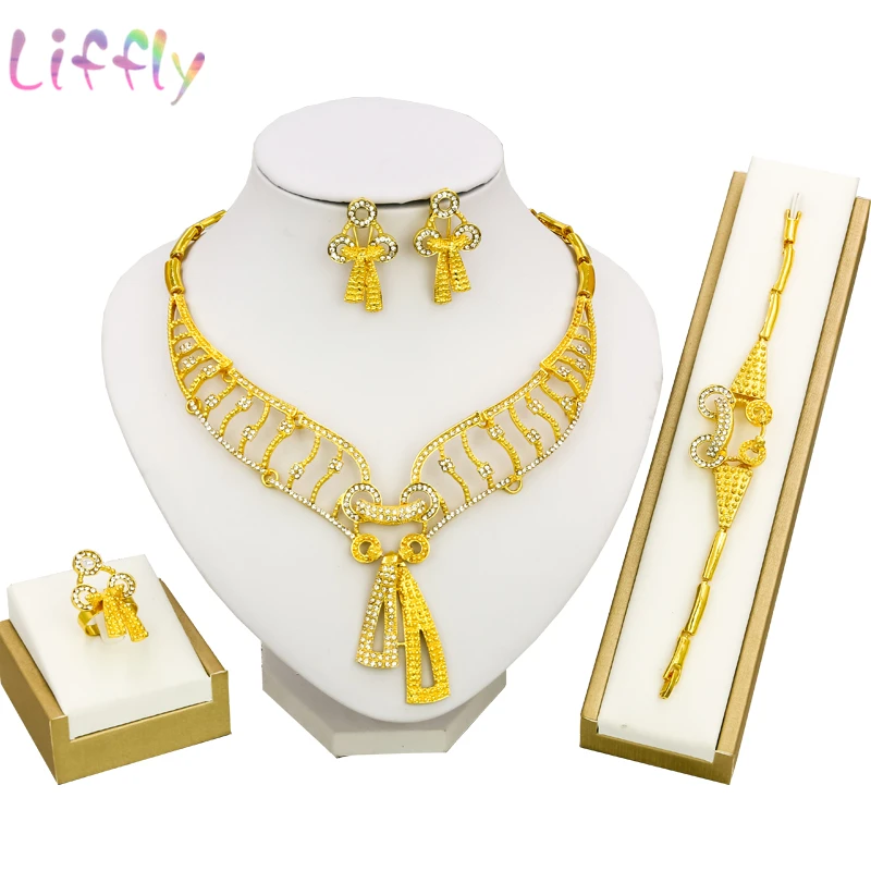 Liffly африканские Ювелирные наборы модные Дубай золотые ювелирные вечерние