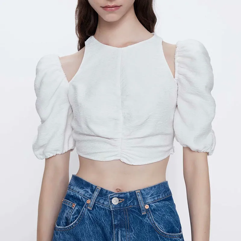 

Blouse Ruffles Draped Women Designer Sexy Hollow Out Shirts Off Tops Blusas Mujer De Moda 2020 See Through Top Women Sexy Shirt