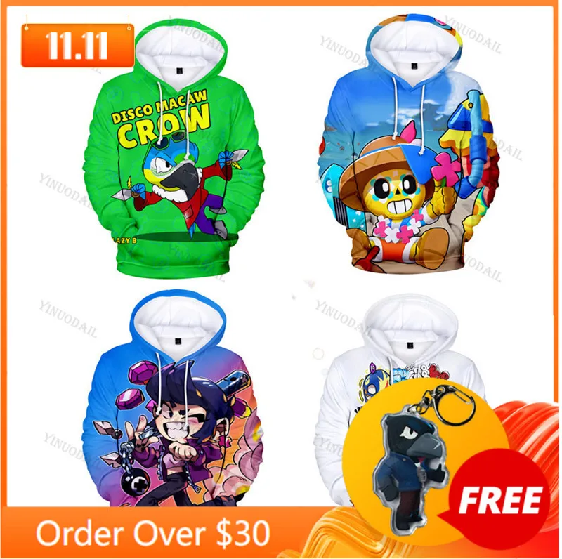 

Crow Shooter Kids Hoodie Leon Shooting Game Spike 3D Print Sweatshirt Tops Boys Girls Brawings Cartoon Star, Tops Teen Clothes